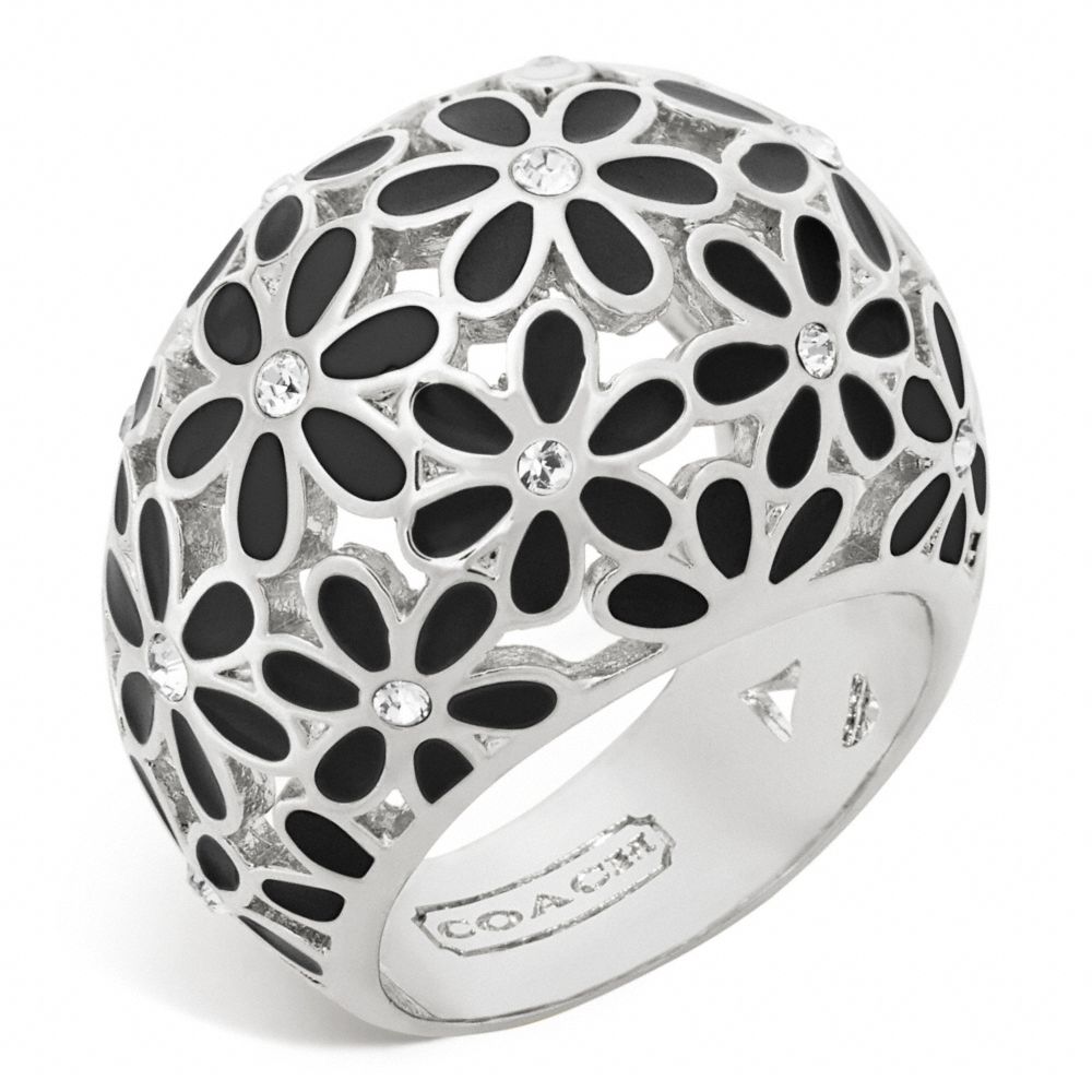 FLOWER DOMED RING - COACH f96060 - SILVER/BLACK