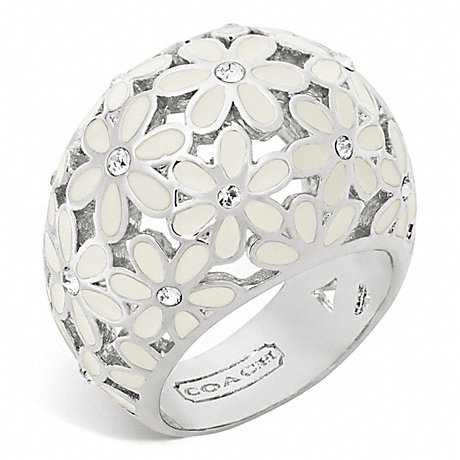 COACH FLOWER DOMED RING - SILVER/WHITE - f96060