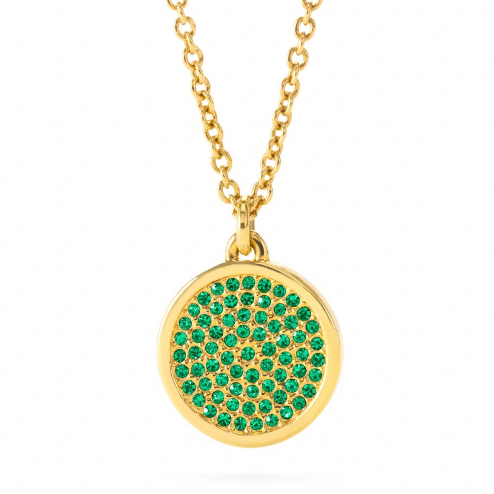 SMALL PAVE DISC PENDANT NECKLACE - COACH f96421 - GOLD/GREEN