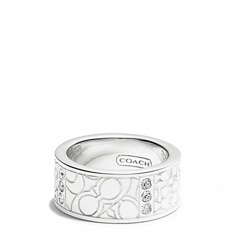 COACH STERLING PAVE SIGNATURE C PATCHWORK BAND RING -  - f96544