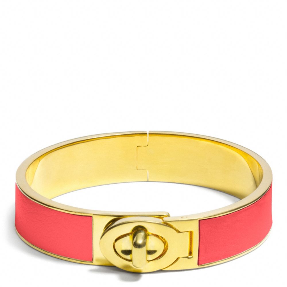 HALF INCH HINGED LEATHER TURNLOCK BANGLE - COACH f99628 - GOLD/LOVE RED