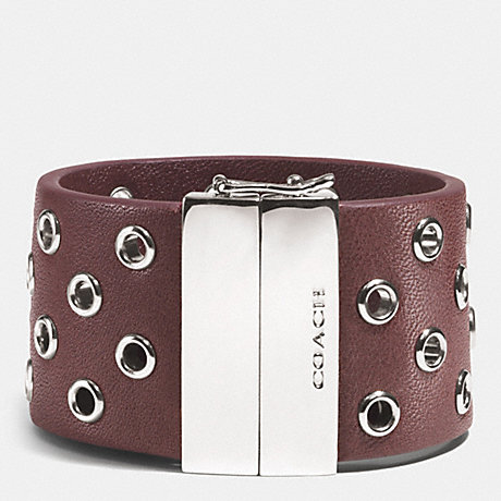 COACH HINGED LEATHER GROMMET BANGLE -  SILVER/BRICK - f99991