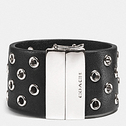 COACH HINGED LEATHER GROMMET BANGLE - SILVER/BLACK - F99991