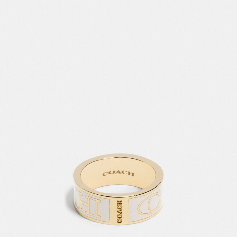 COACH LETTER LOGO ENAMEL RING - COACH f99994 - LIGHT GOLD/MILK