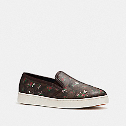 COACH C117 SLIP ON SNEAKER WITH CROSS STITCH FLORAL PRINT - MAHOGANY/RED - FG1849