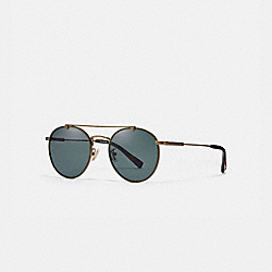COACH Thin Metal Round Sunglasses - ANTIQUE GOLD/DARK GREEN - L1087