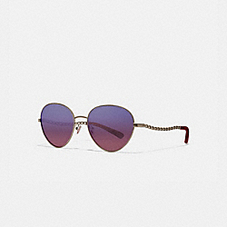COACH Signature Chain Oval Sunglasses - LIGHT GOLD/BLUE BRUGUNDY GRAD - L1148