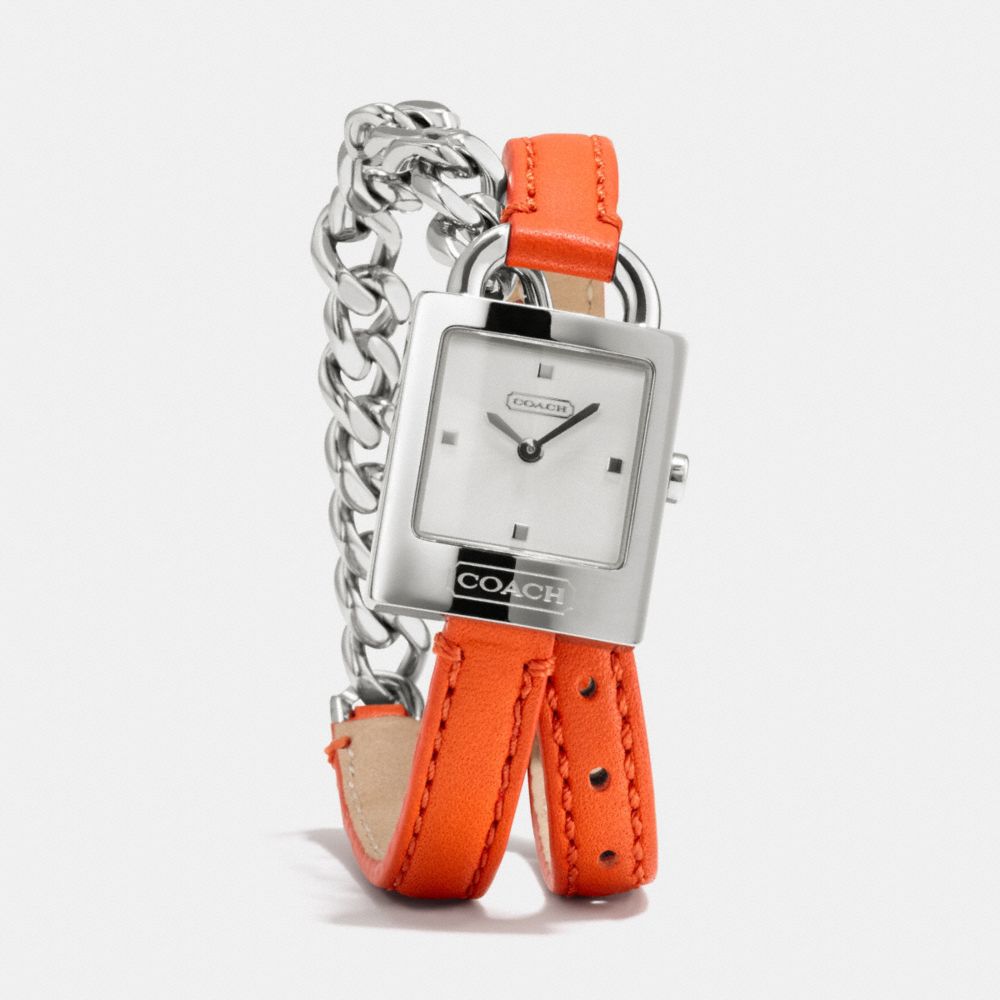 TORI STAINLESS STEEL CHAIN DOUBLE WRAP WATCH - COACH w1251 -  ORANGE