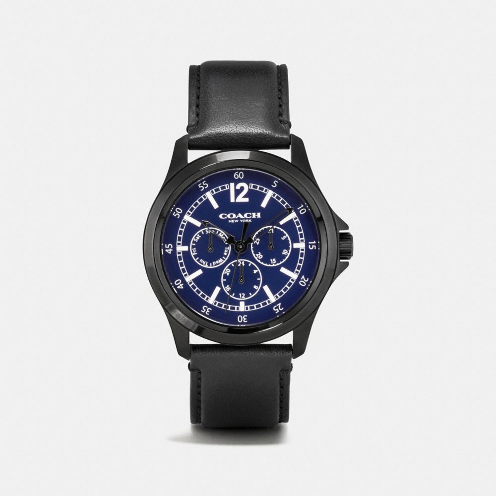 BARROW IONIZED PLATED MULTIFUNCTION STRAP WATCH - COACH w5019 - BLACK/NAVY