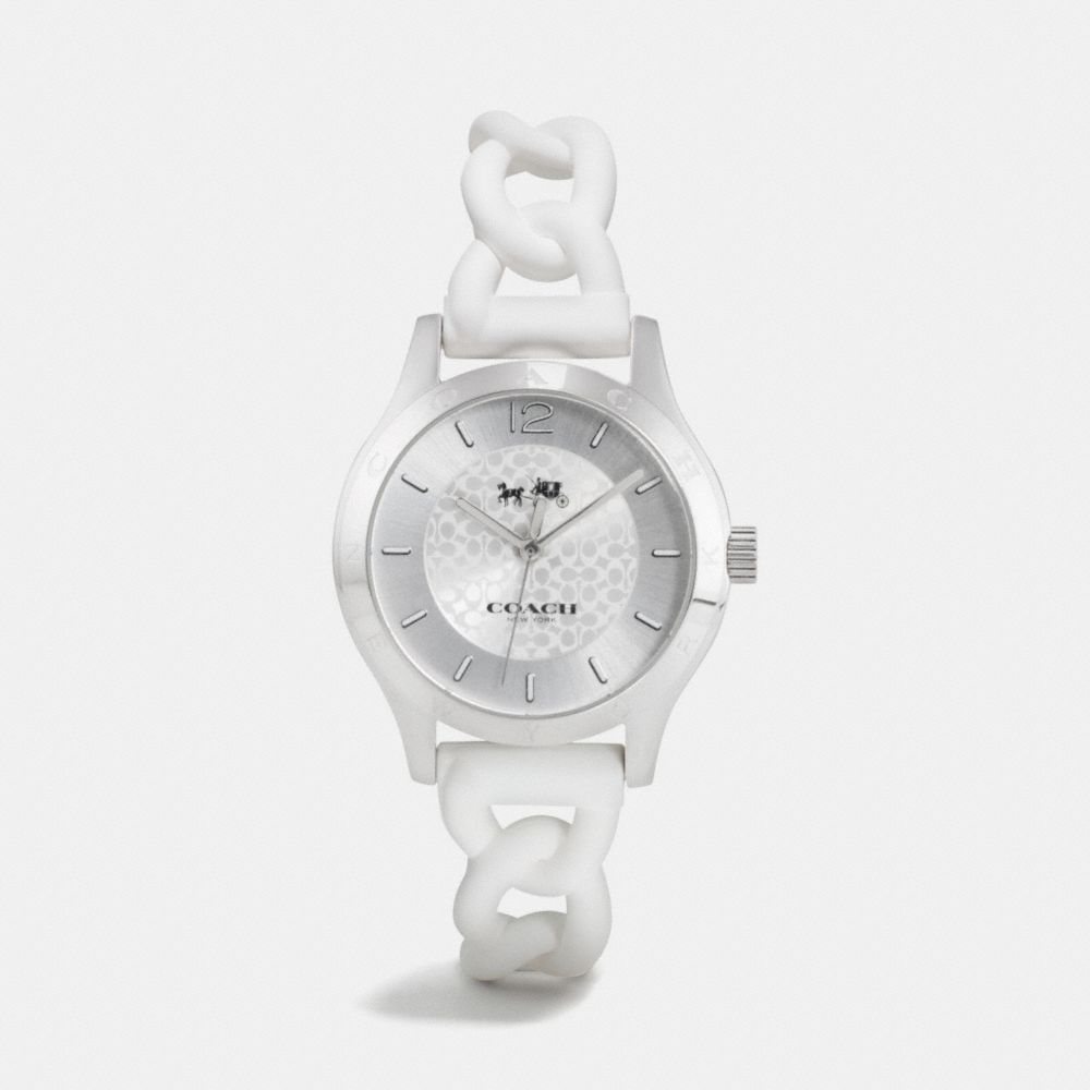 MADDY STAINLESS STEEL BRAIDED RUBBER STRAP WATCH - COACH w6042 -  WHITE
