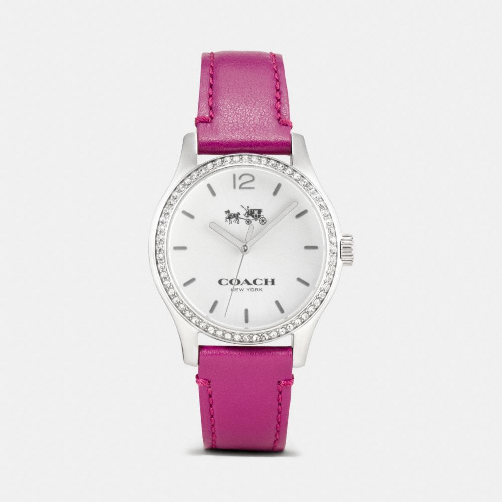 MADDY STAINLESS STEEL SET LEATHER STRAP WATCH - COACH w6185 -  FUCHSIA