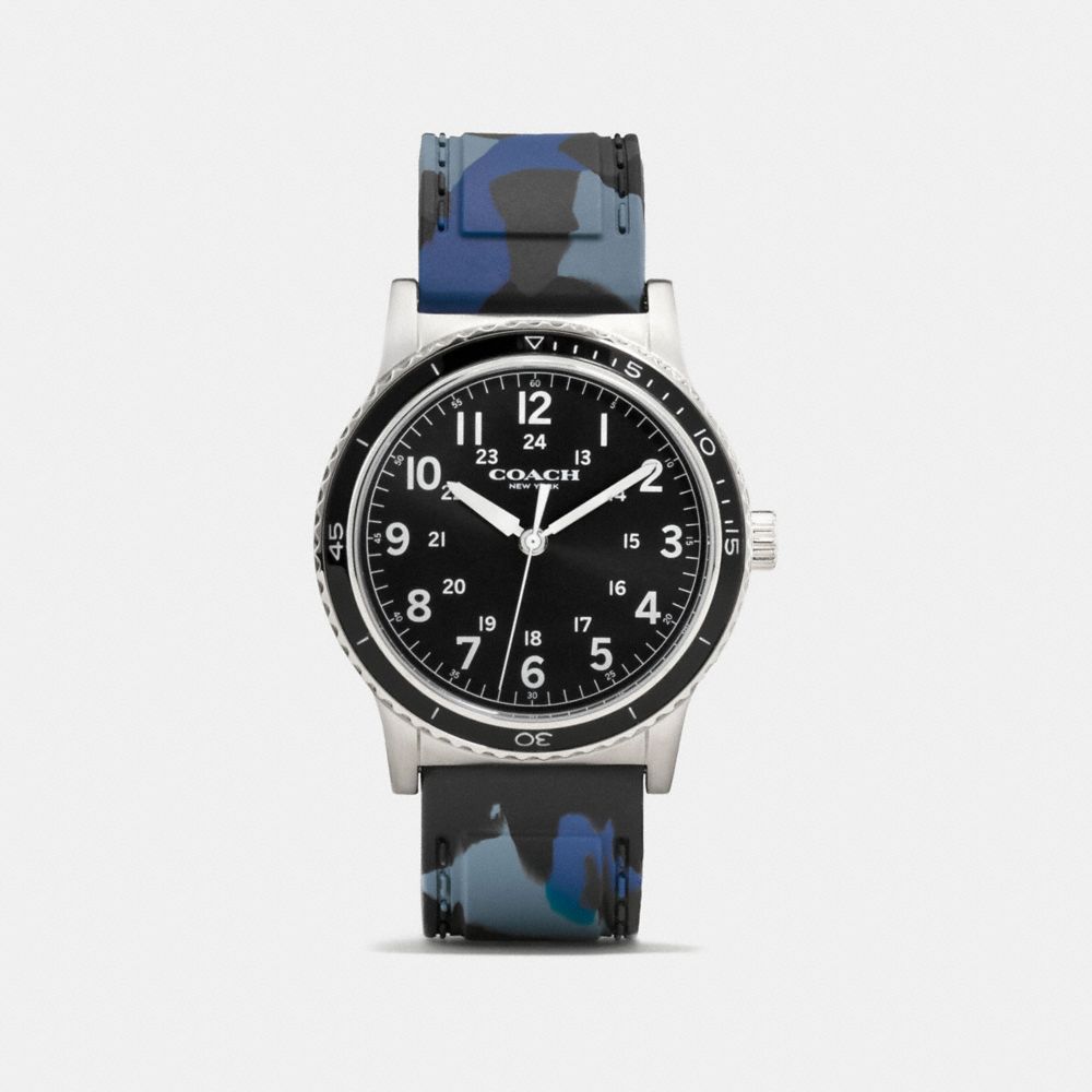 RIVINGTON STAINLESS STEEL RUBBER STRAP WATCH - COACH w6189 - BLUE  CAMO