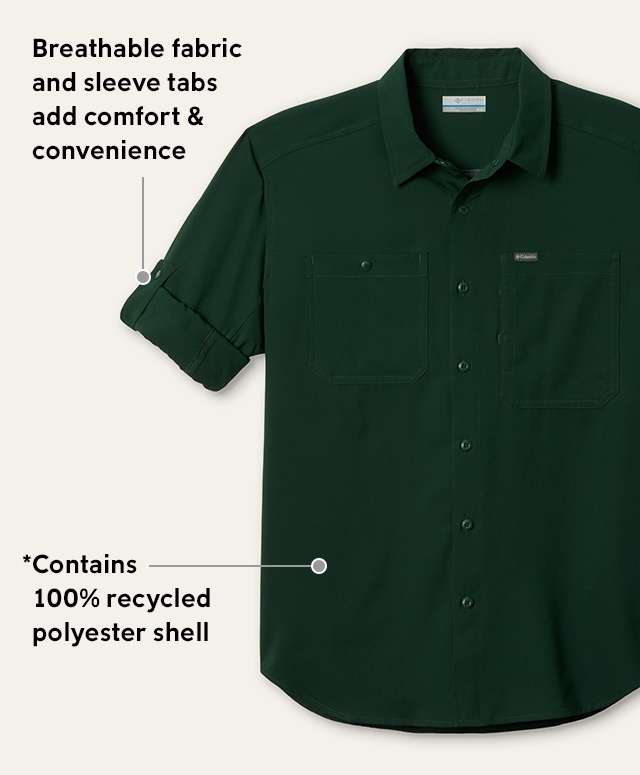 Breathable fabric and sleeve tabs add comfort and convenience. Contains 100% recycled polyester shell. 