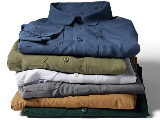 Assorted Silver Ridge shirts in different colors. 