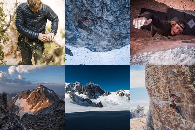 Tiled imagery of different outdoor adventures and adventurers. 