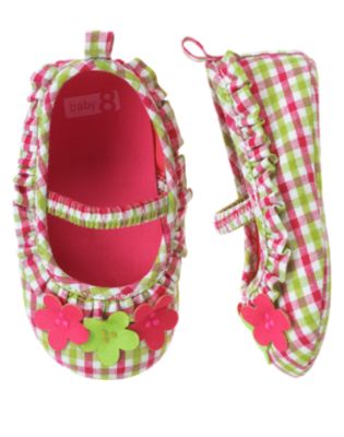 Flower Gingham Crib Shoe