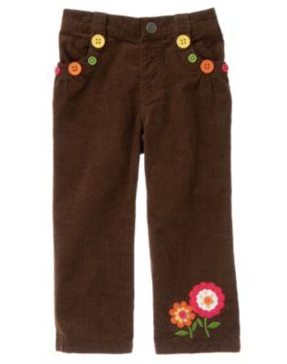 Button Flower Corduroy Pant