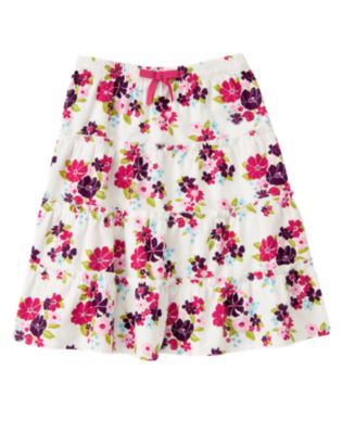 Floral Tiered Corduroy Skirt