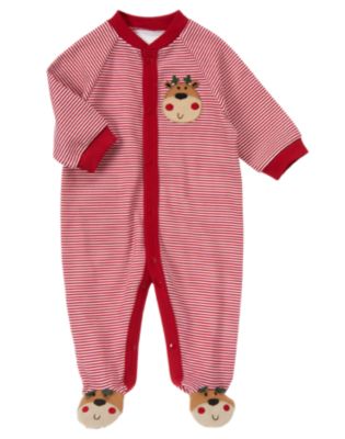 Reindeer Stripe Snap Footed One-Piece