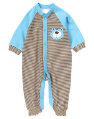 Bear Stripe Snap Footed One-Piece