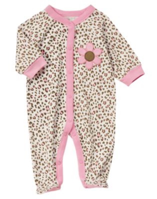 Flower Leopard Snap Footed One-Piece