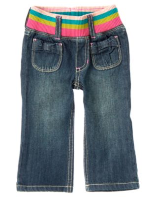 Bow Pocket Ribbed Waist Jean