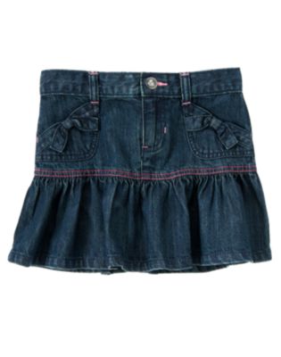 Bow Pocket Ruffle Denim Skirt