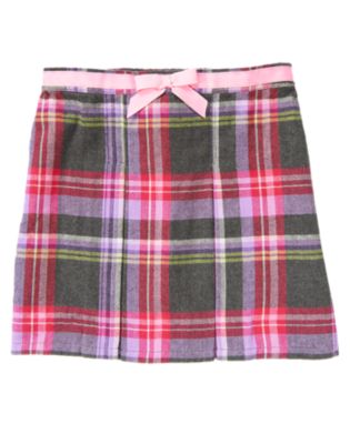 Ribbon Plaid Pleated Skirt