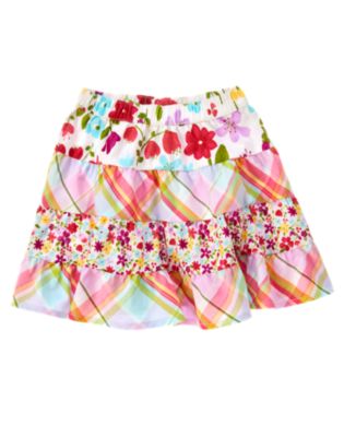 Floral Plaid Mixed Print Skirt