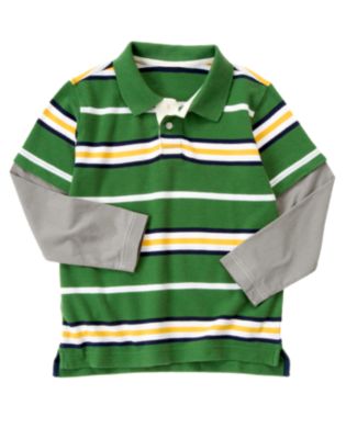 Stripe Double Sleeve Pique Polo Shirt