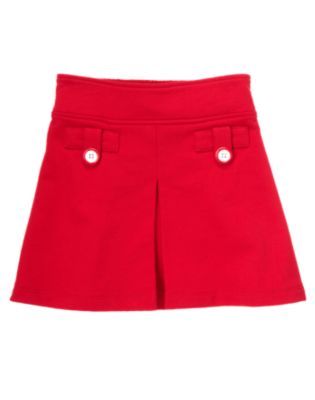 Button Tab Pleated Terry Skirt