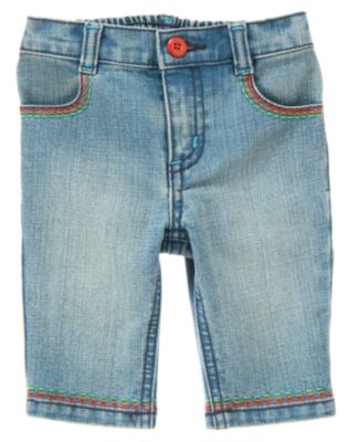 Pickstitched Denim Capri Pant