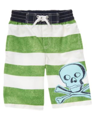 Skull & Crossbones Stripe Swim Trunk