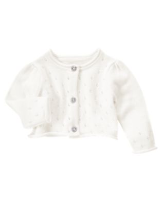 Gem Button Pointelle Cardigan
