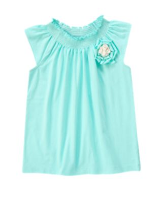 Flower Corsage Smocked Top