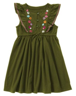 Flower Embroidered Ruffle Knit Dress