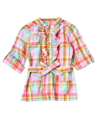 Ruffle Plaid Tunic Top