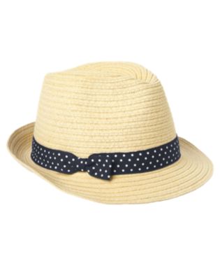 Dot Bow Straw Fedora Hat