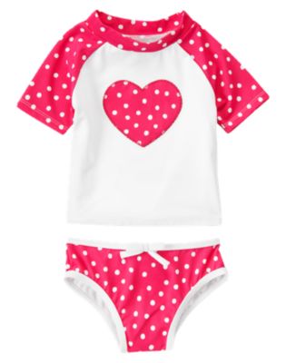 Heart Dot Swim Rash Guard Set