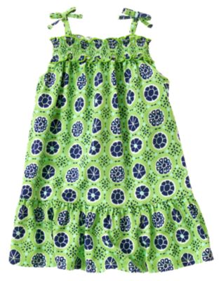 Tile Print Smocked Knit Dress