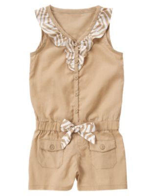 Zebra Trim Linen Blend Romper