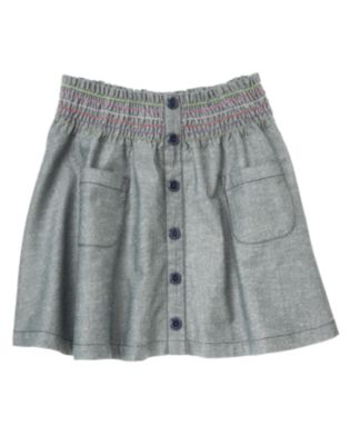 Smocked Chambray Skirt