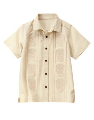 Tiki Embroidered Linen Blend Shirt