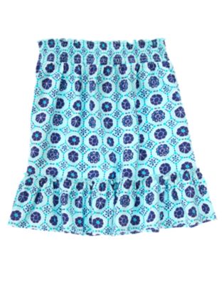 Tile Print Smocked Knit Skirt