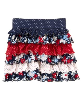 Dot Flower Tiered Knit Skirt