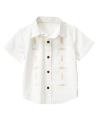 Shark Embroidered Linen Blend Shirt