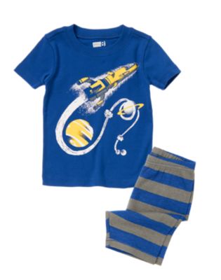 Rocket Ship Shortie Two-Piece Pajama Set