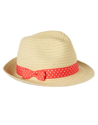 Dot Ribbon Straw Fedora