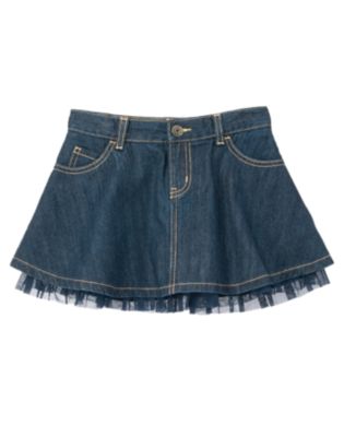 Tulle Hem Denim Skirt