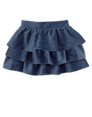 Knit Denim Ruffle Skirt